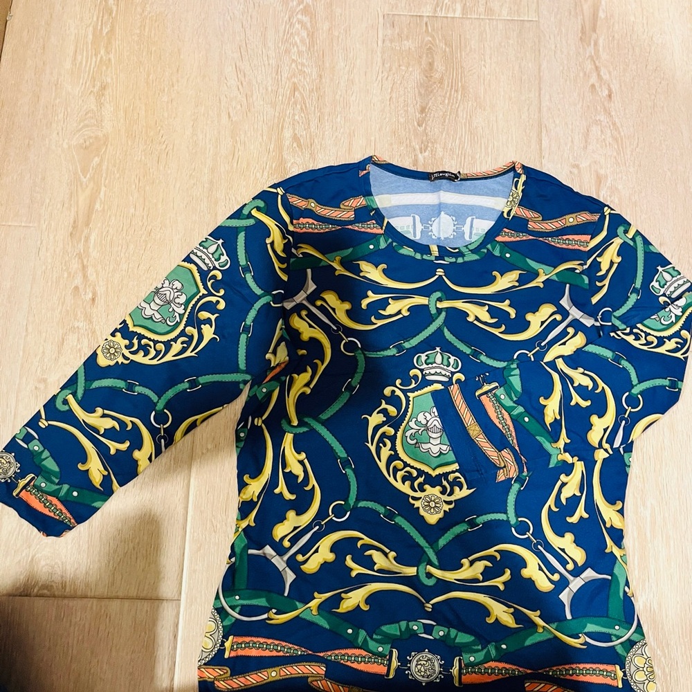 J. Mclaughlin Blue And Yellow Patterned Top - image 1